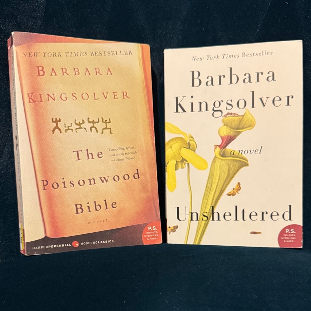 Barbara Kingsolver Book Set - The Poisonwood Bible and Unsheltered - like new